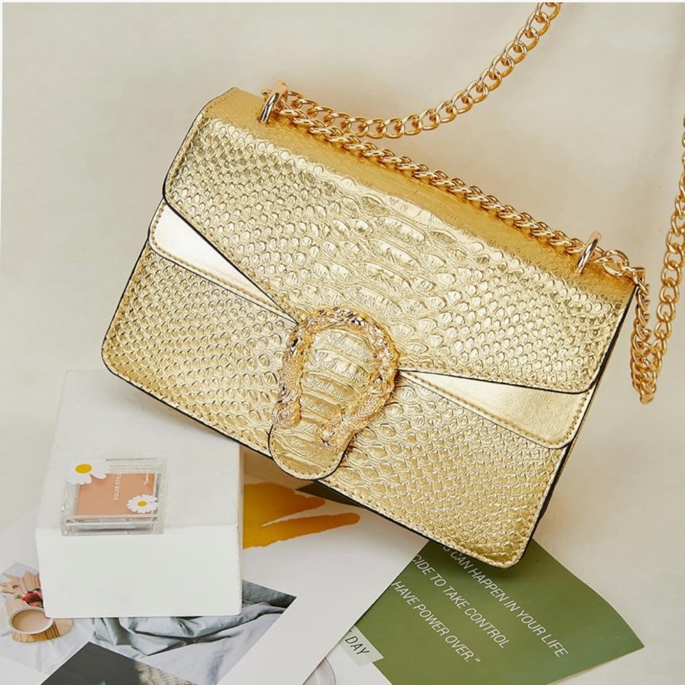 Faux Leather Vintage Snake Print Shoulder Bag